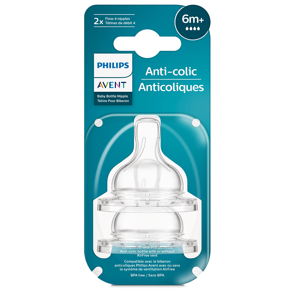 6m+ Anti-Colic Flow 4 Nipples, 2-pack