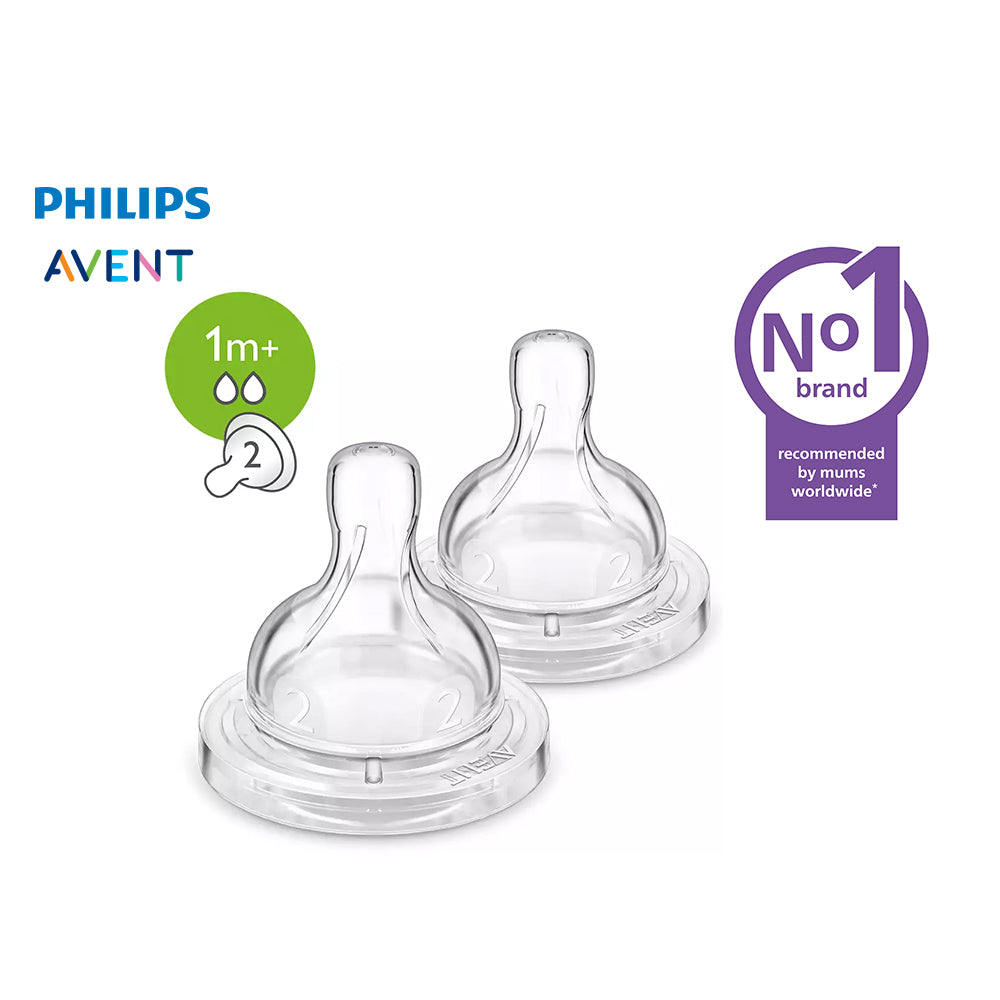 1m+ Anti-colic Slow Flow Nipples, 2-pack